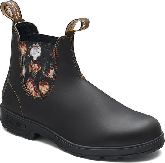 Black Chelsea boot with floral fabric panel
