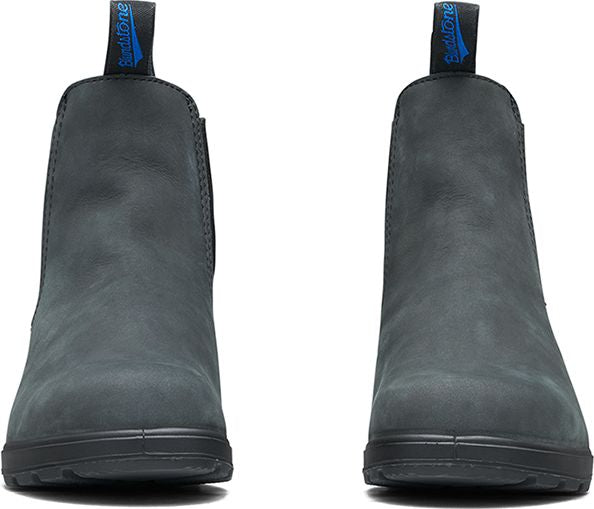 Two gray work boots, the toes facing forward.