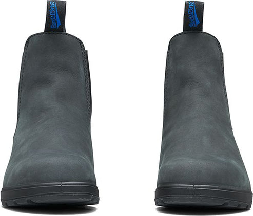 Two gray work boots, the toes facing forward.