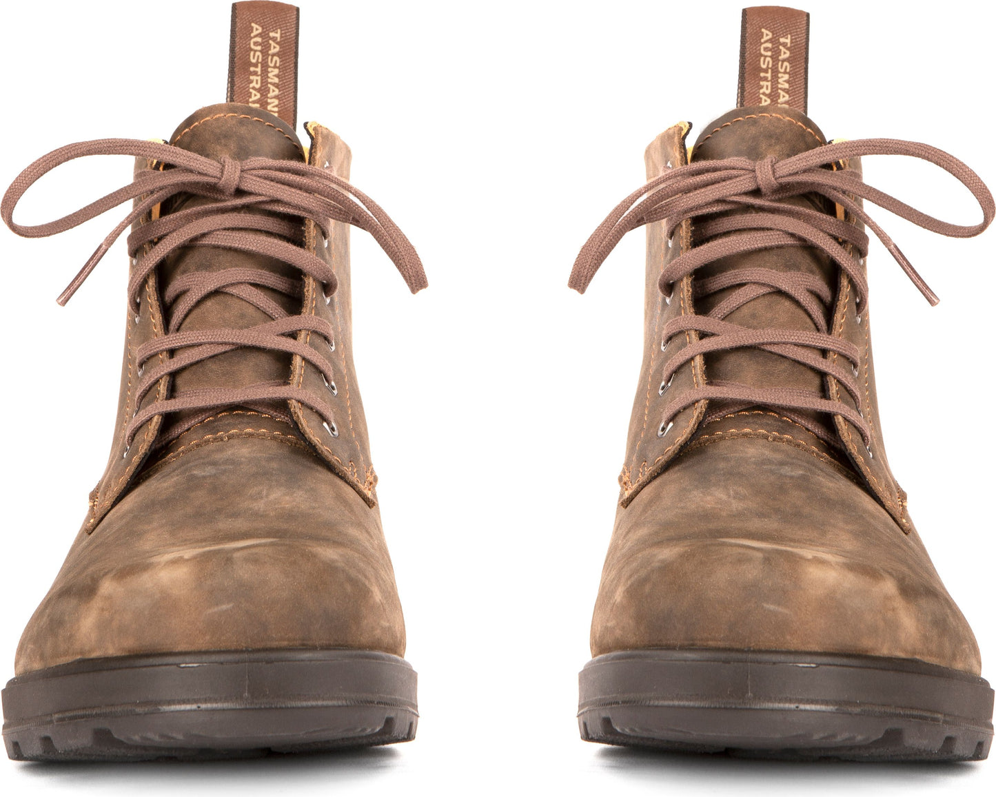 Pair of brown leather boots with laces.