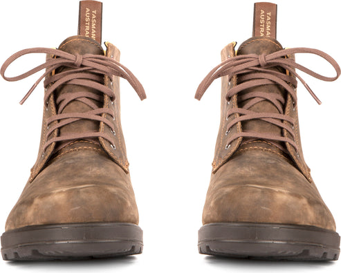 Pair of brown leather boots with laces.