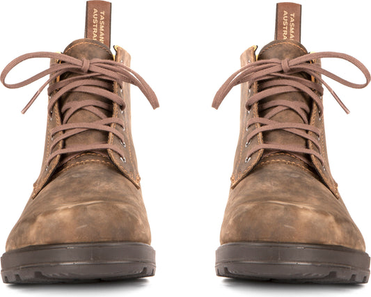 Pair of brown leather boots with laces.