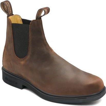 Chestnut brown leather Chelsea boot with black elastic panels and pull tabs.