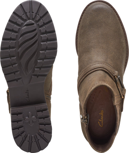 Clarks Boots Aspra Buckle Dark Olive Suede