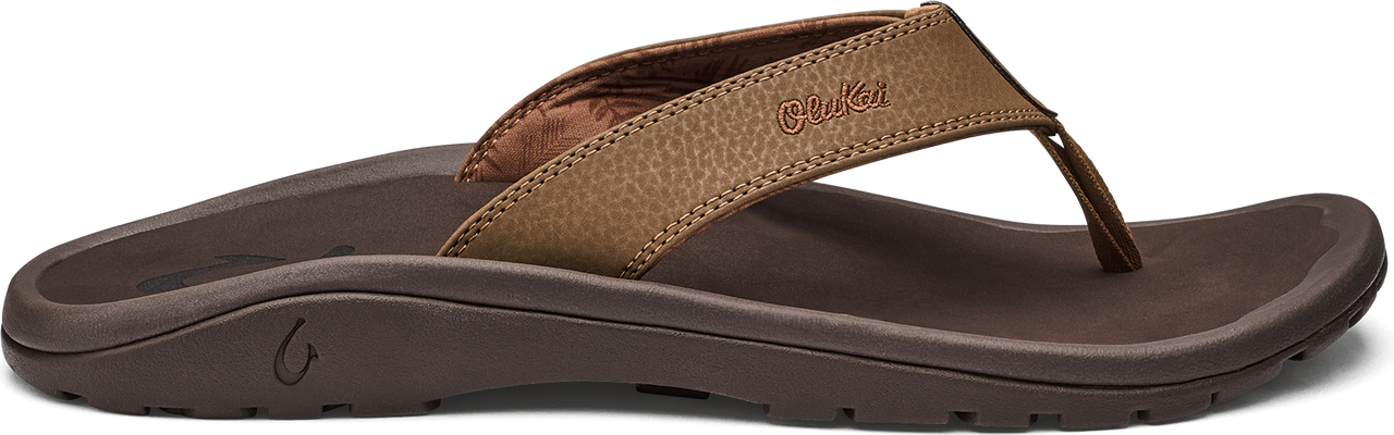 A brown leather sandal with a rubber sole.