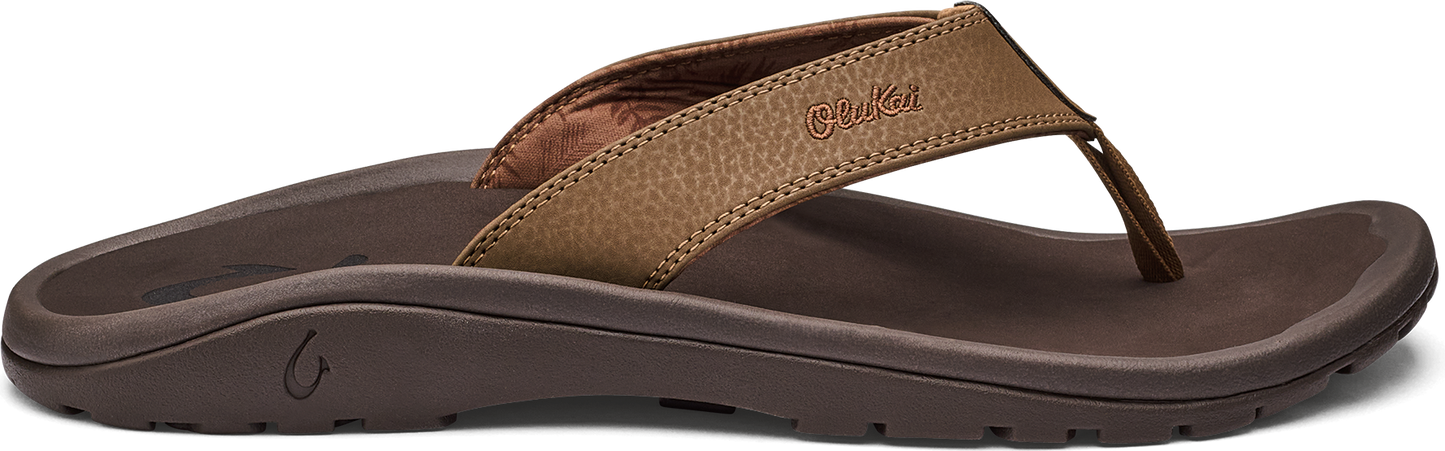 A brown leather sandal with a rubber sole.
