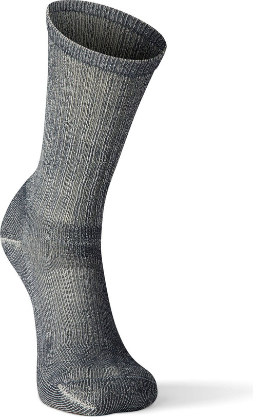 Gray crew sock with ribbed texture.