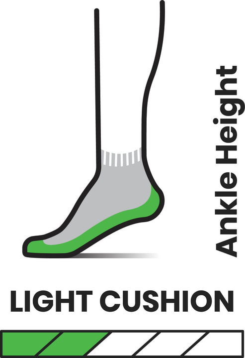 Ankle height sock with light cushion shown on leg.