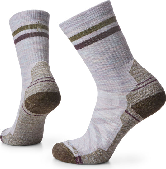 Two light grey socks with brown and green stripes around the top. The toe and heel are brown, and there is extra brown support around the ankle.