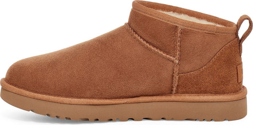 Chestnut UGG boot with a low shaft and a loop on the back.