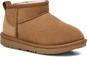 Brown short boot with a pull tab.
