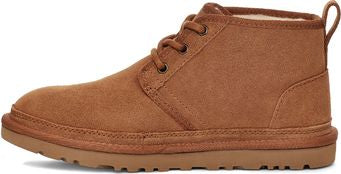 A tan UGG Neumel chukka boot with a lace-up front and a loop on the back.