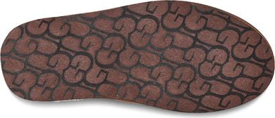 Brown shoe sole with logo pattern.