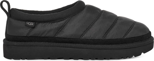 Black slip-on slipper with padded nylon upper and lug sole.